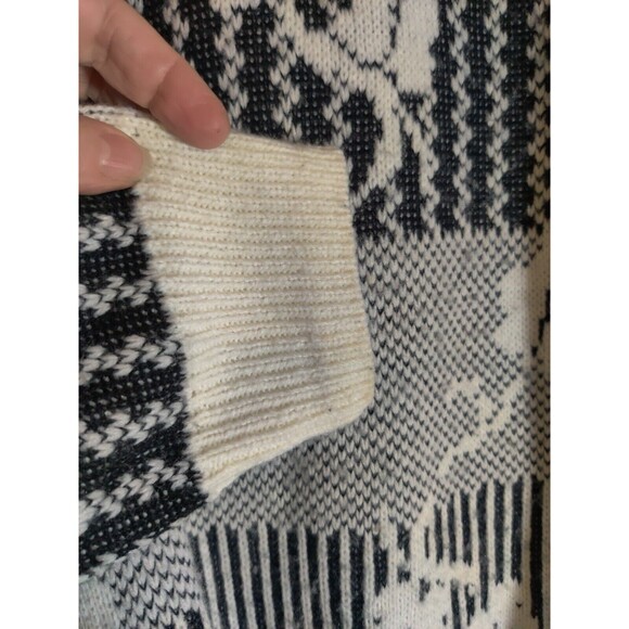 Vintage Worthington Black Ivory Sweater - Large 100% Acrylic 80s Cosby Grandpa - Picture 5 of 7